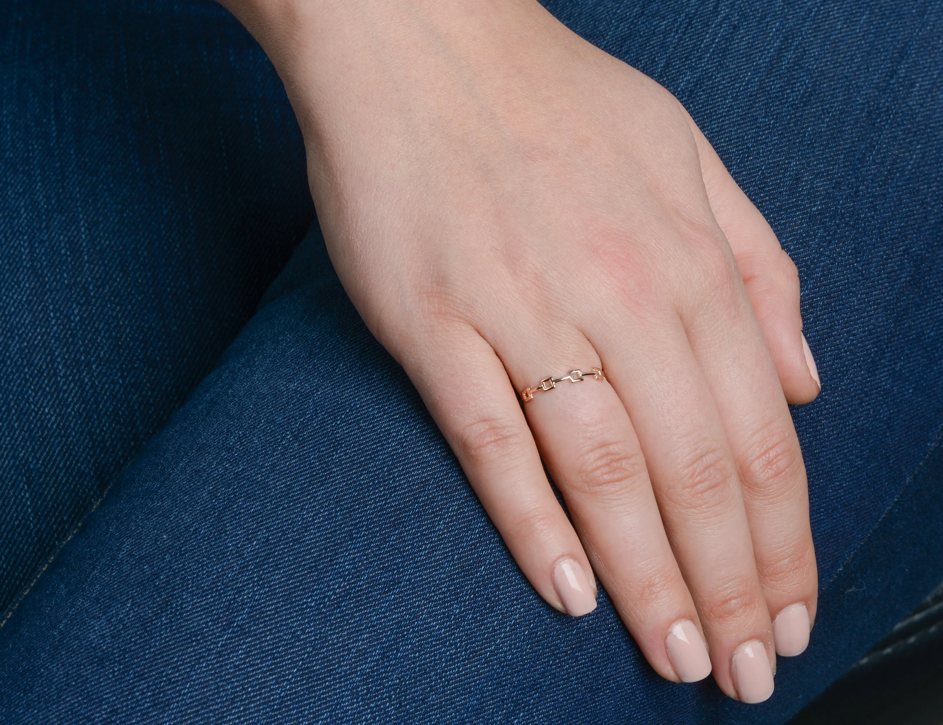 14k Rose Gold Square Station Ring