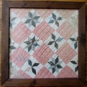 16.5" OLD THREADS Antique Quilt Collages PINWHEEL Framed Blanket Americana Handmade