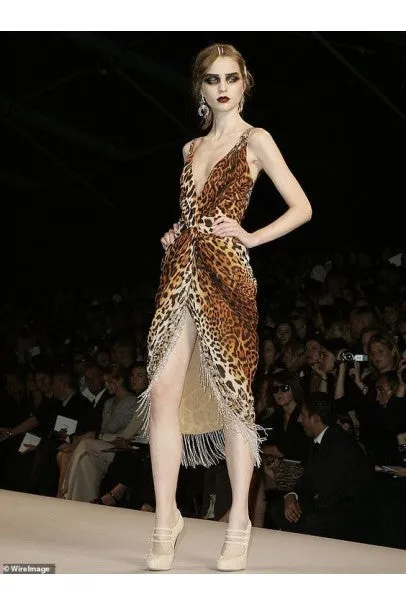 2008 Christian Dior by Galliano Leopard Print Silk Beaded Fringe Dress