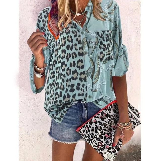 2021 Women's Long Sleeve Leopard Print  Shirt Loose Fit Sizes S - 5XL