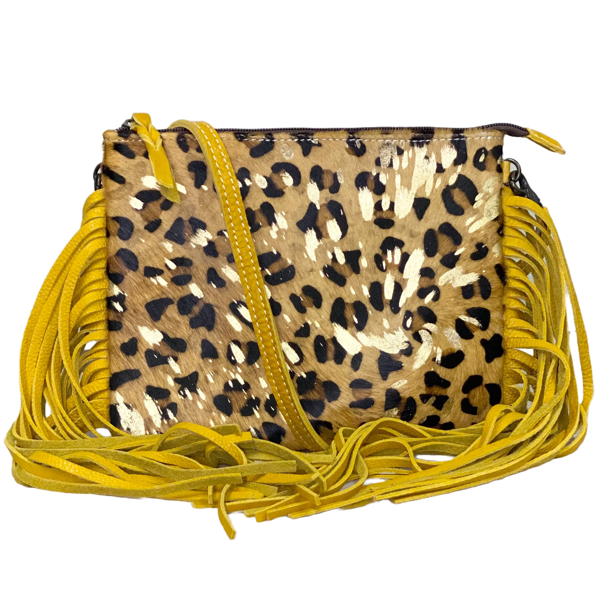 American Darling Leopard and Mustard Fringe Crossbody ADBG109F