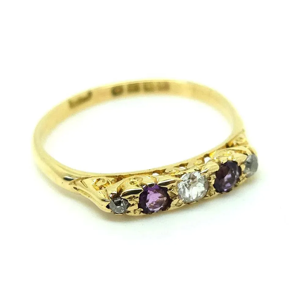 Antique 1919 Amethyst & Diamond 18ct Gold Gemstone Engagement Ring | P / 8