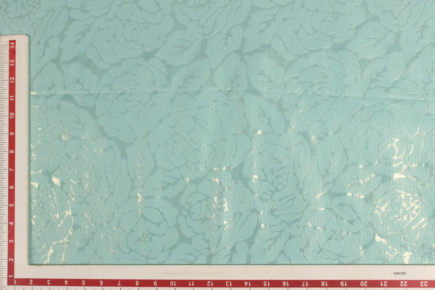 Aqua Green Foil Printed Knit Jacquard Fabric