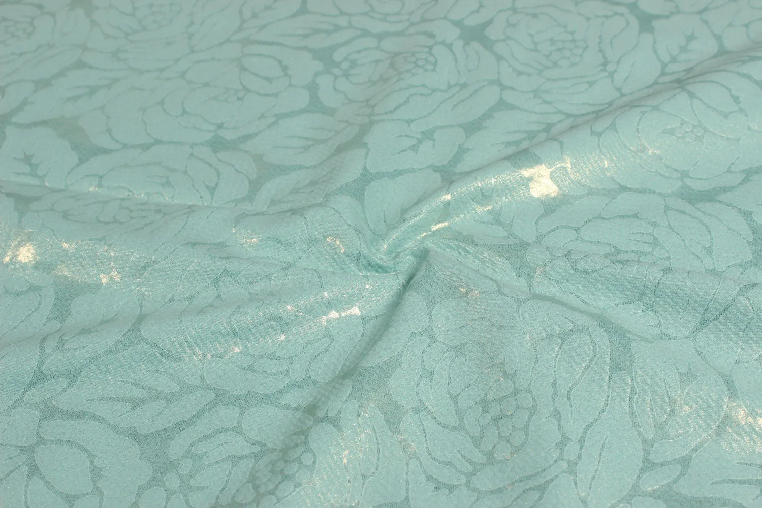 Aqua Green Foil Printed Knit Jacquard Fabric