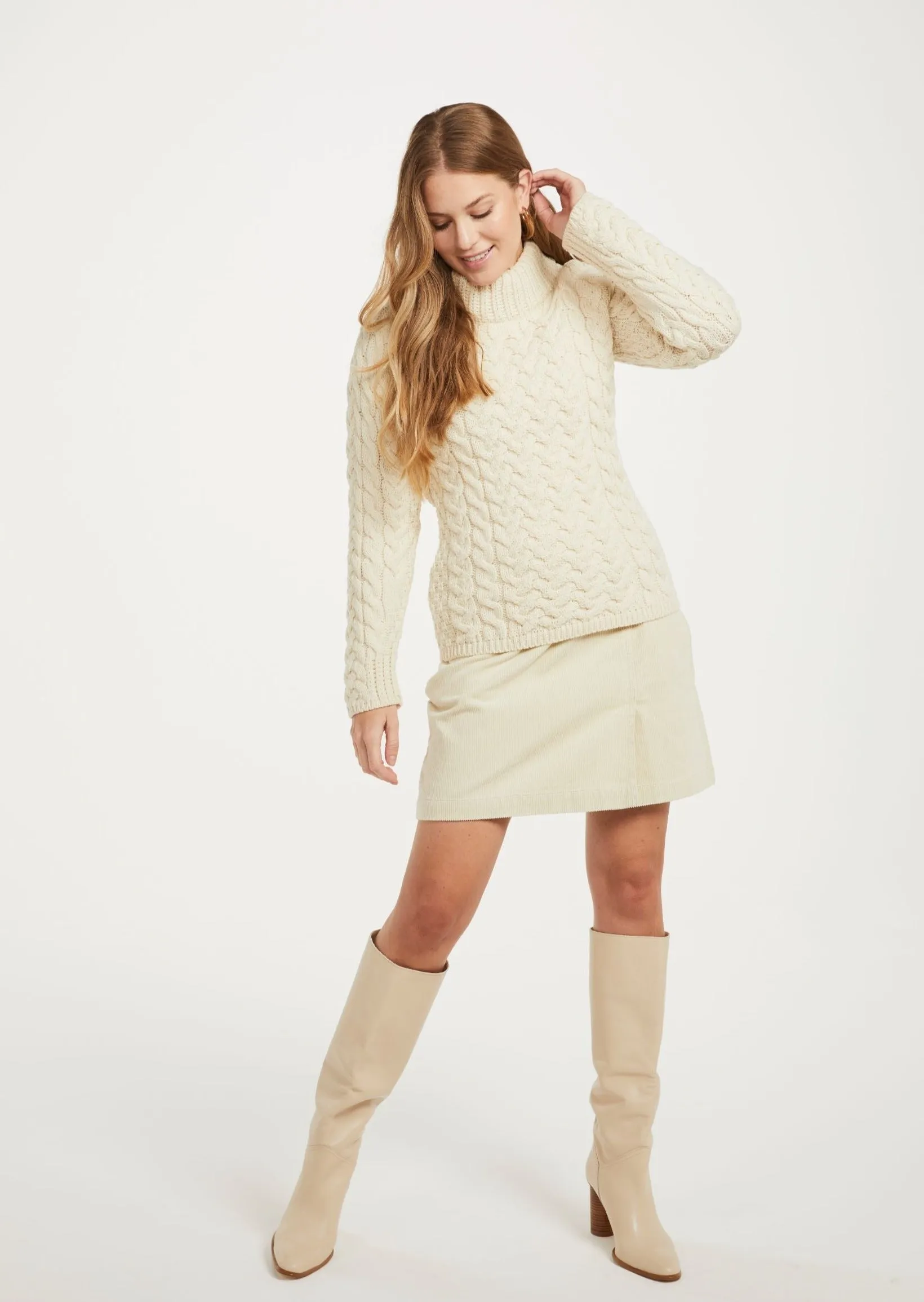 Aran Crew Neck Sweater | Natural