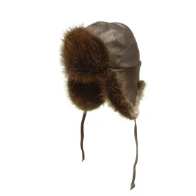 Beaver Fur and Leather Aviator Hat