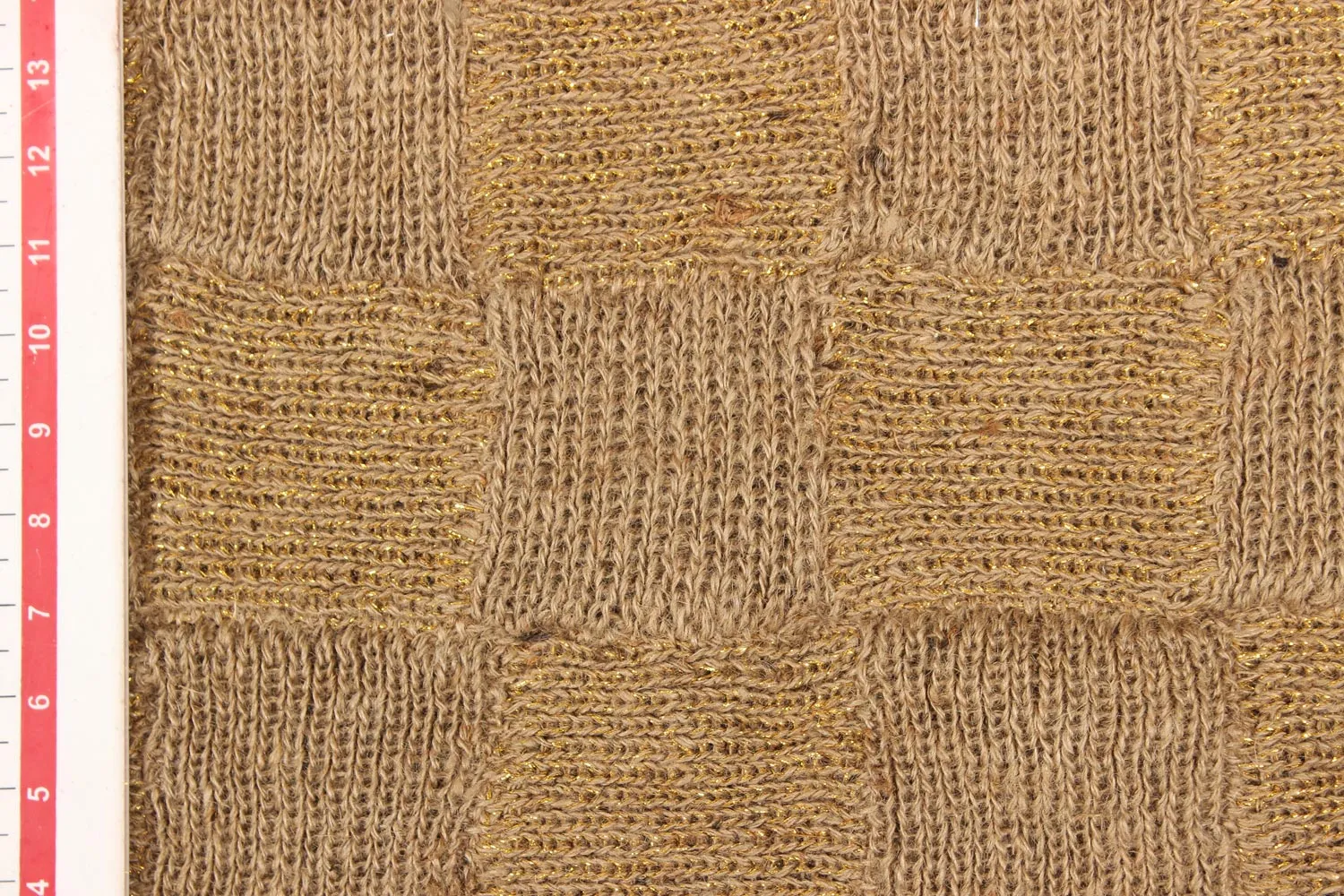 Beige & Golden Check Natural Jute Lurex Fabric