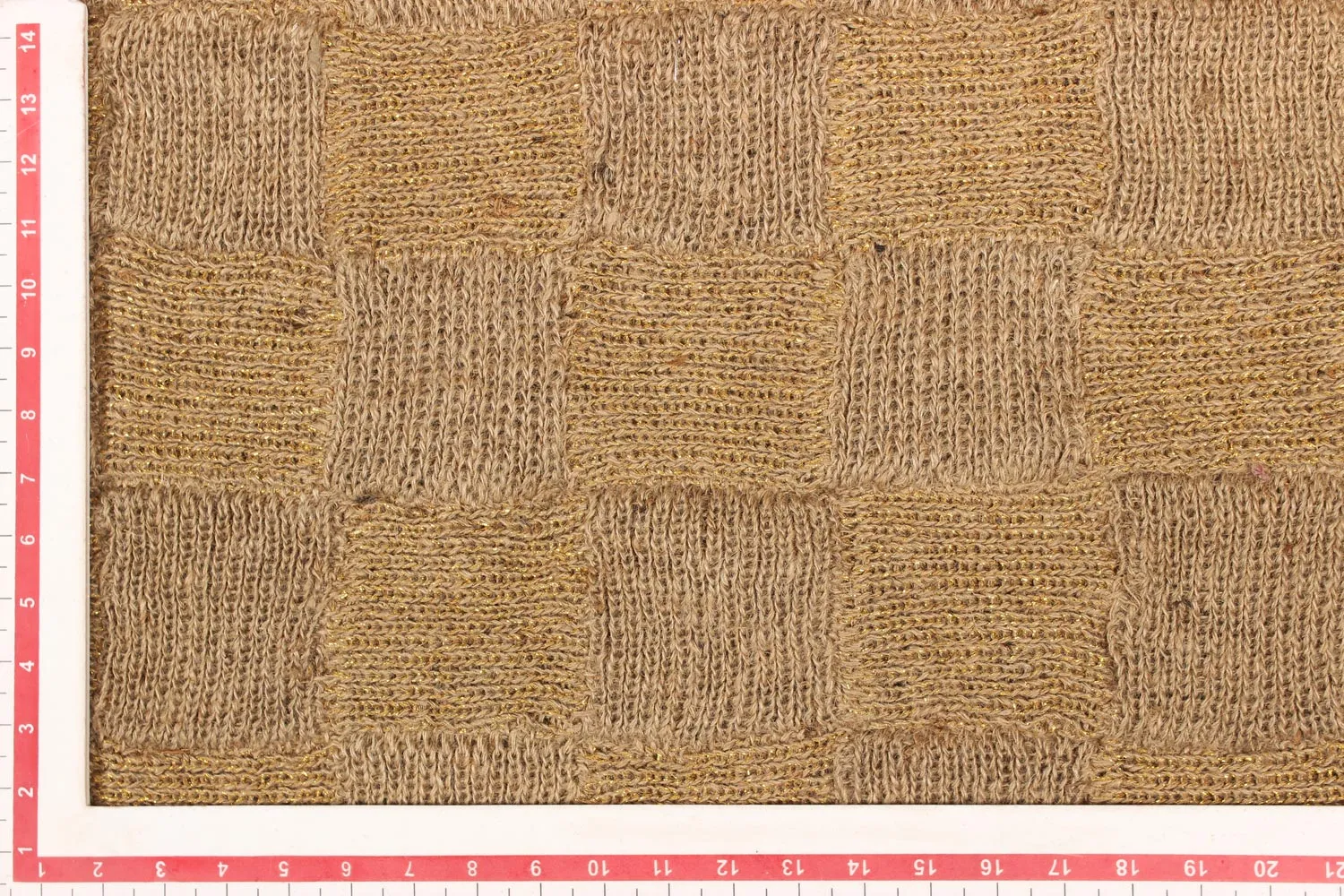 Beige & Golden Check Natural Jute Lurex Fabric