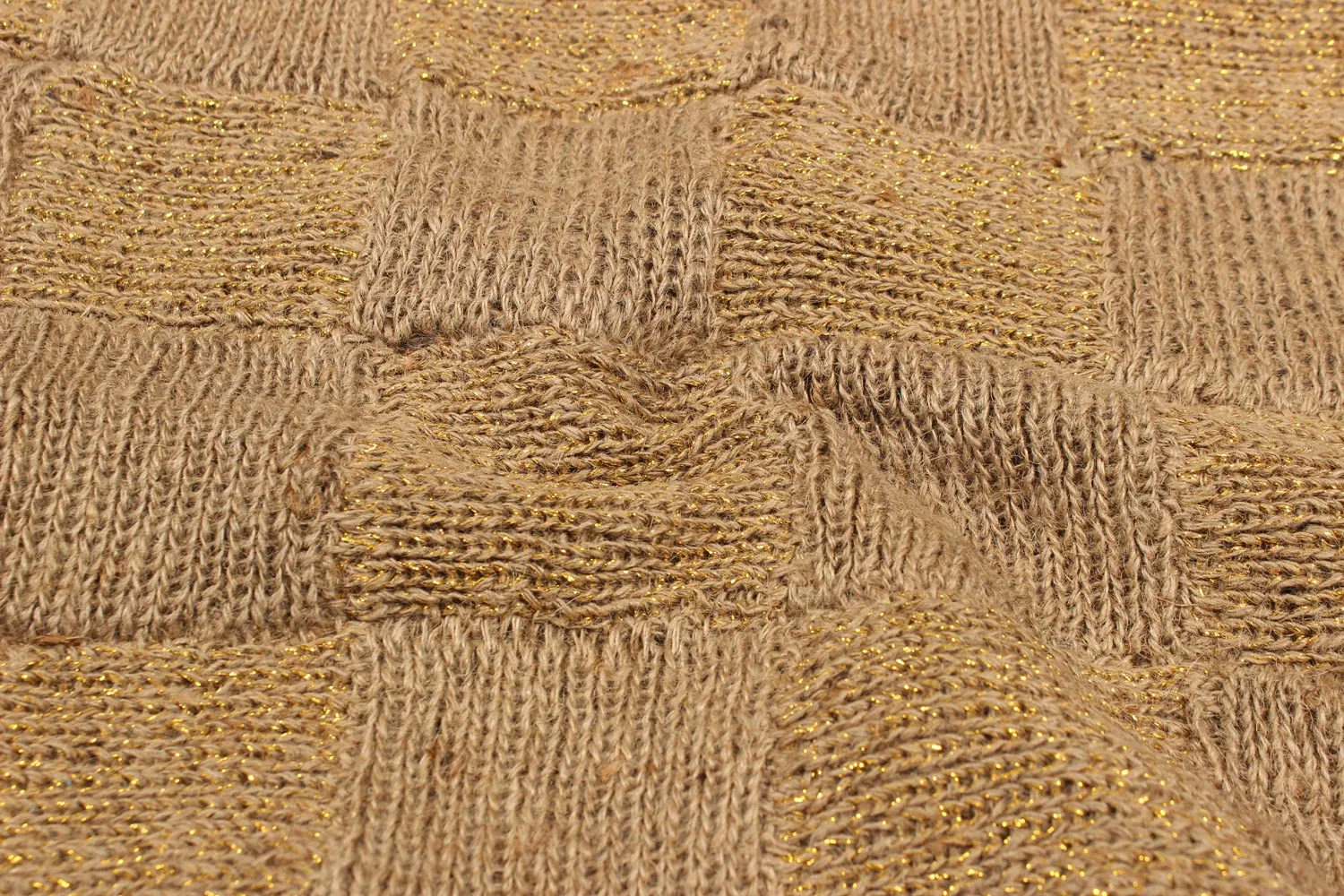 Beige & Golden Check Natural Jute Lurex Fabric