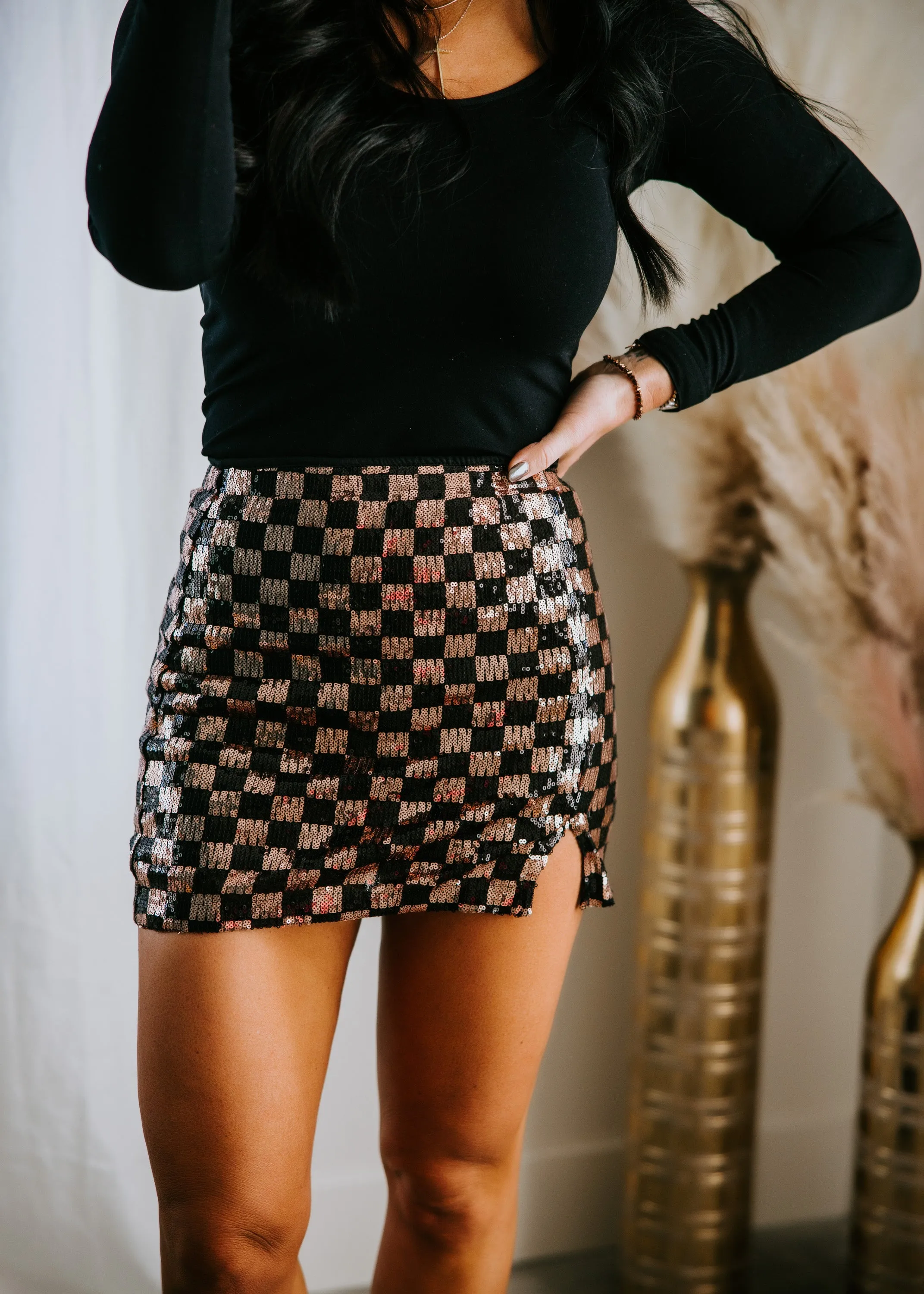 Bex Checkered Sequin Skirt