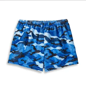 Blue Camo Print Fuzzy Shorts