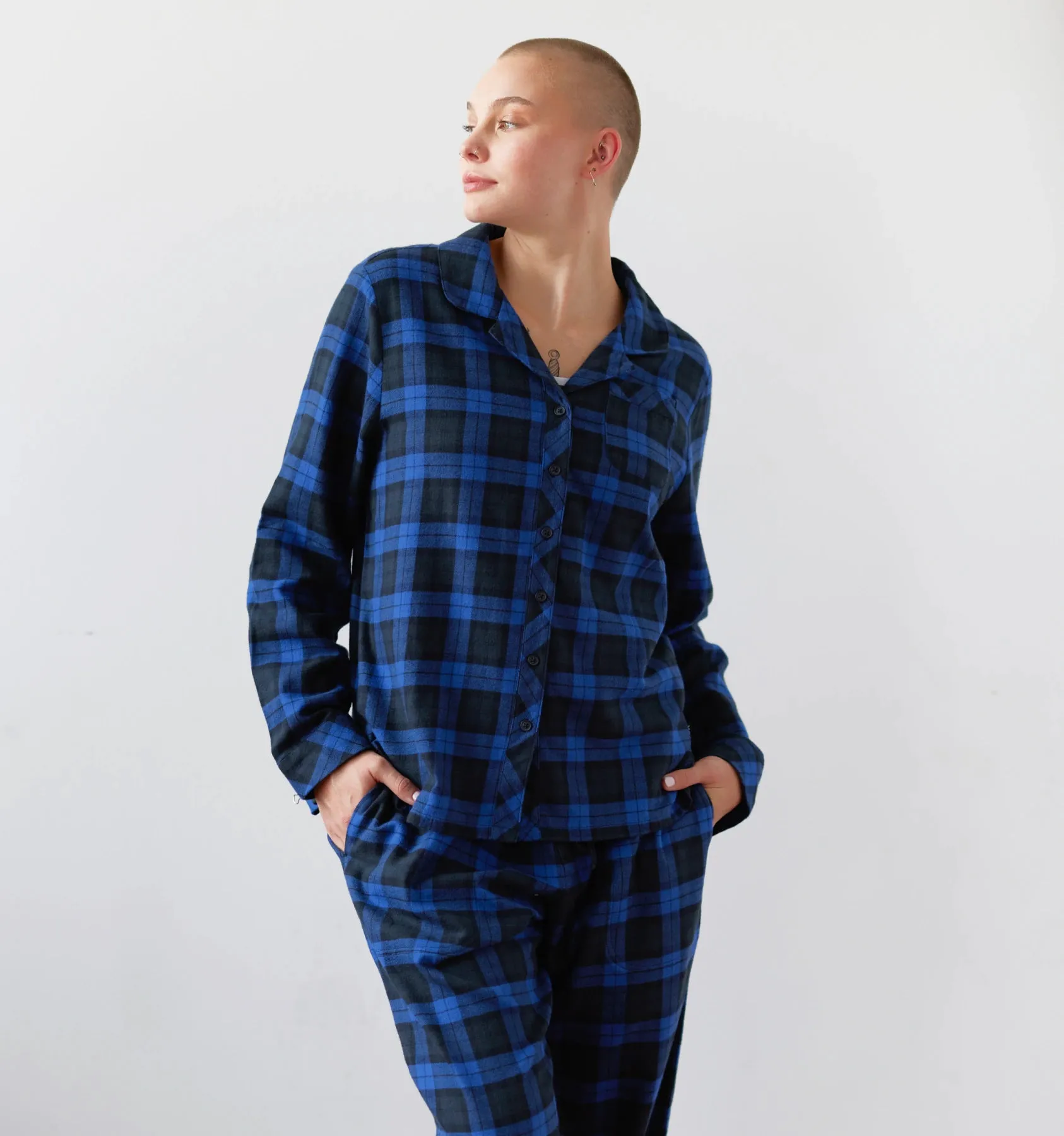 Cozy Flannel PJ Set - Midnight Plaid