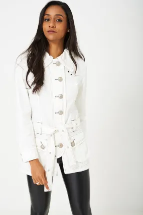 Denim Longline Jacket in Cream