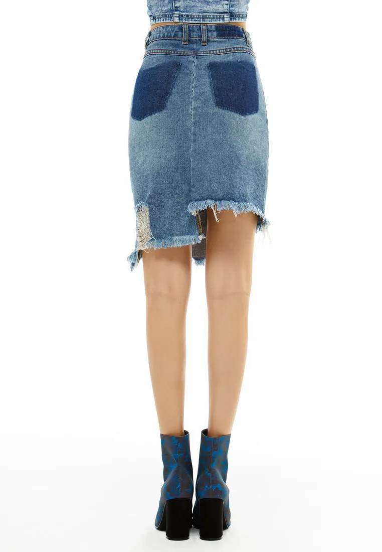 distressed denim skirt