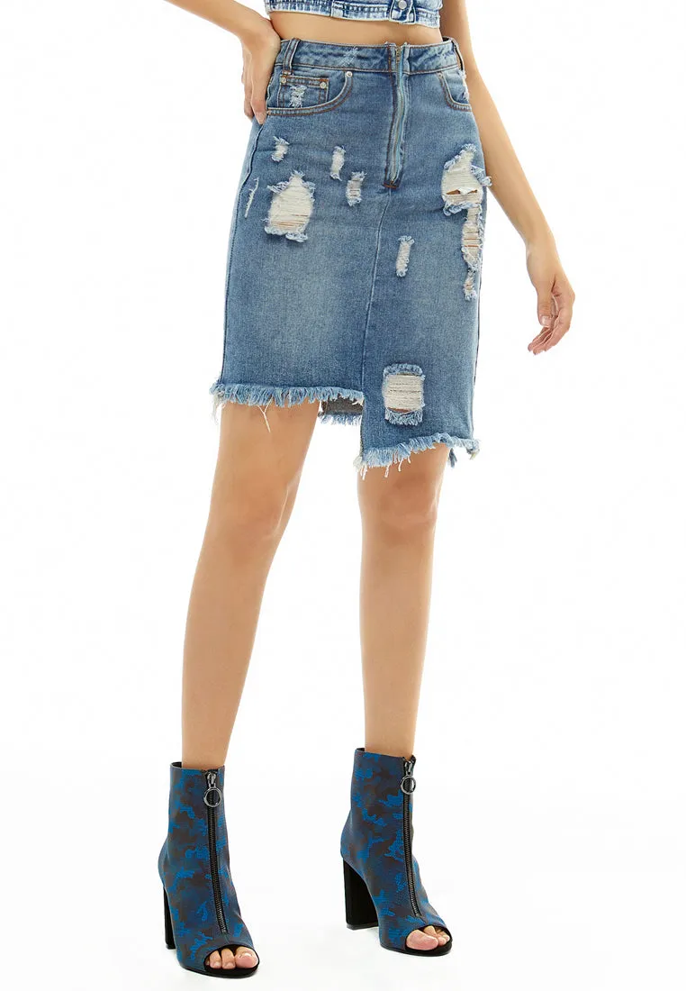 distressed denim skirt