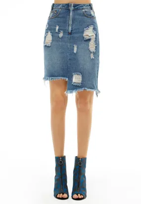 distressed denim skirt