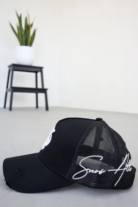 Distressed Trucker Hat - Black/White