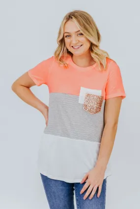 Don't Rain On My Parade Pocketed Tee In Neon Coral