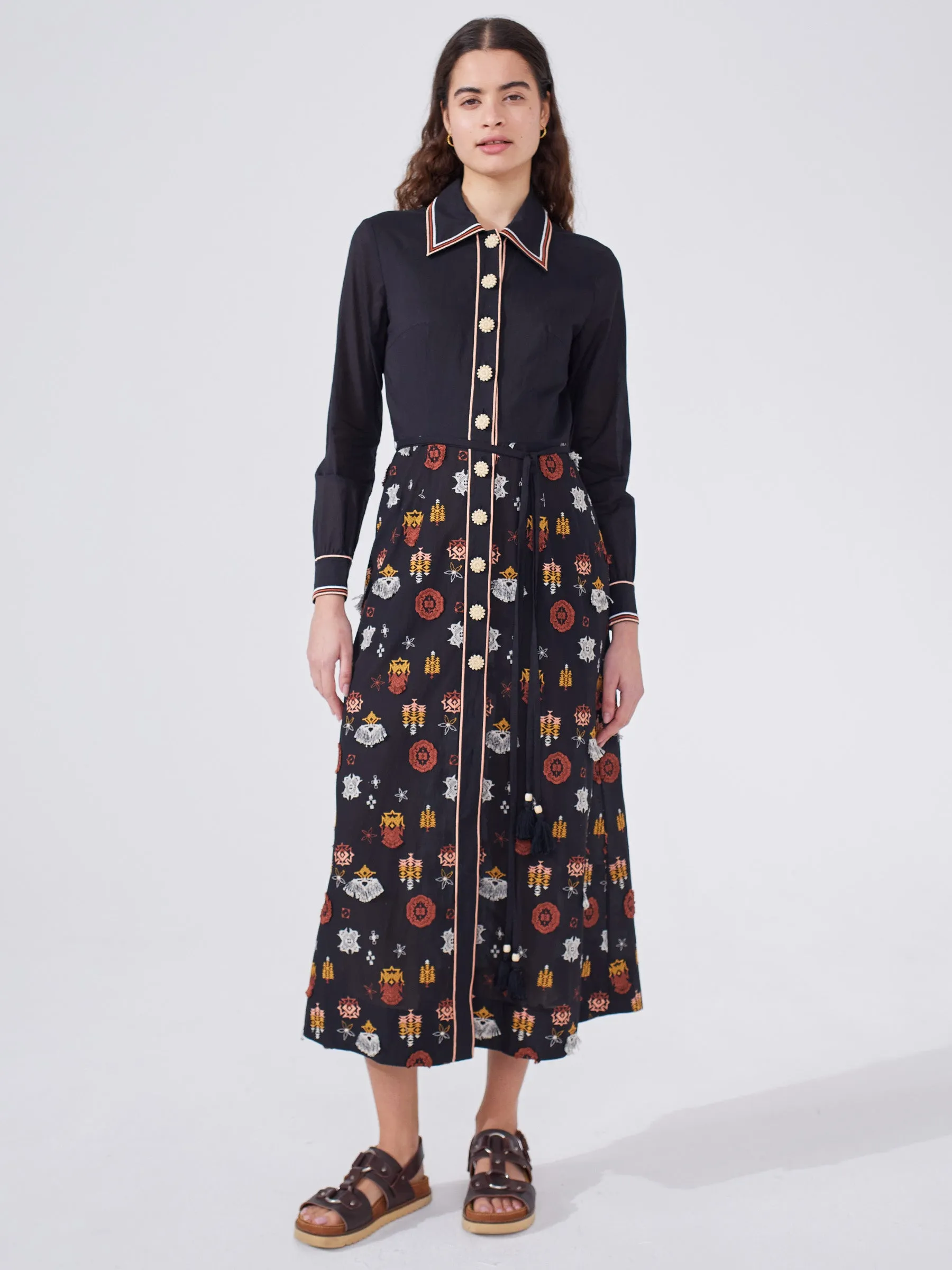 Esmeralda Embroidered Cotton Shirt Dress