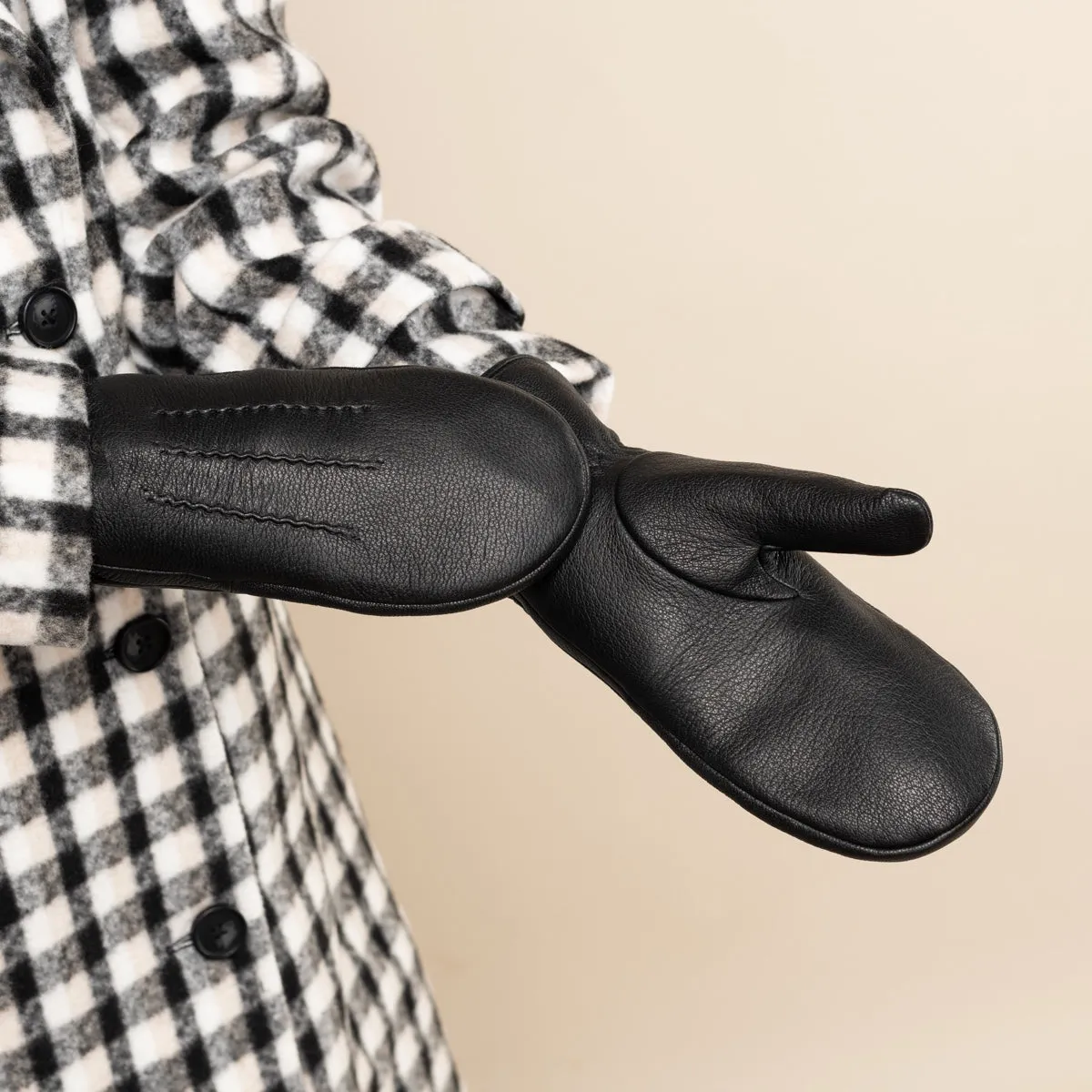 Eva - stylish goat leather mittens with luxurious faux fur lining & touchscreen feature