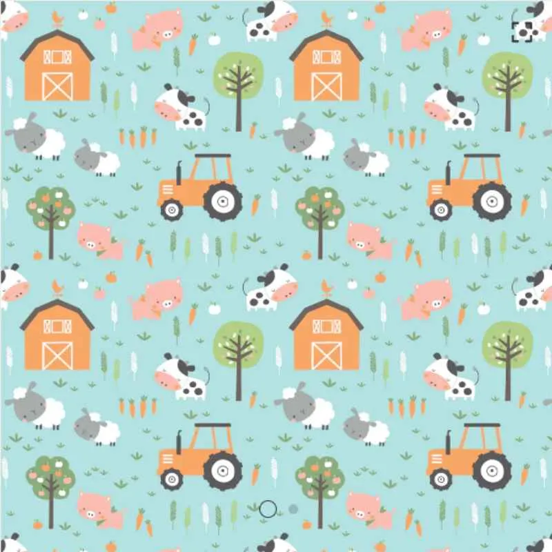 Farm Animals FLANNEL on Aqua