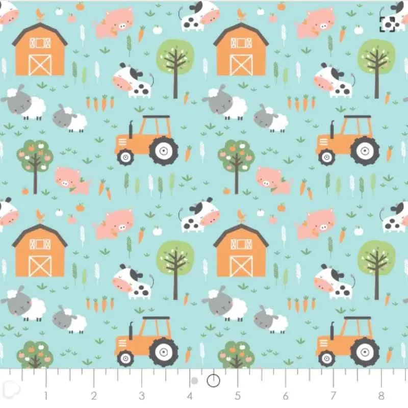 Farm Animals FLANNEL on Aqua