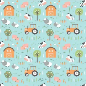 Farm Animals FLANNEL on Aqua