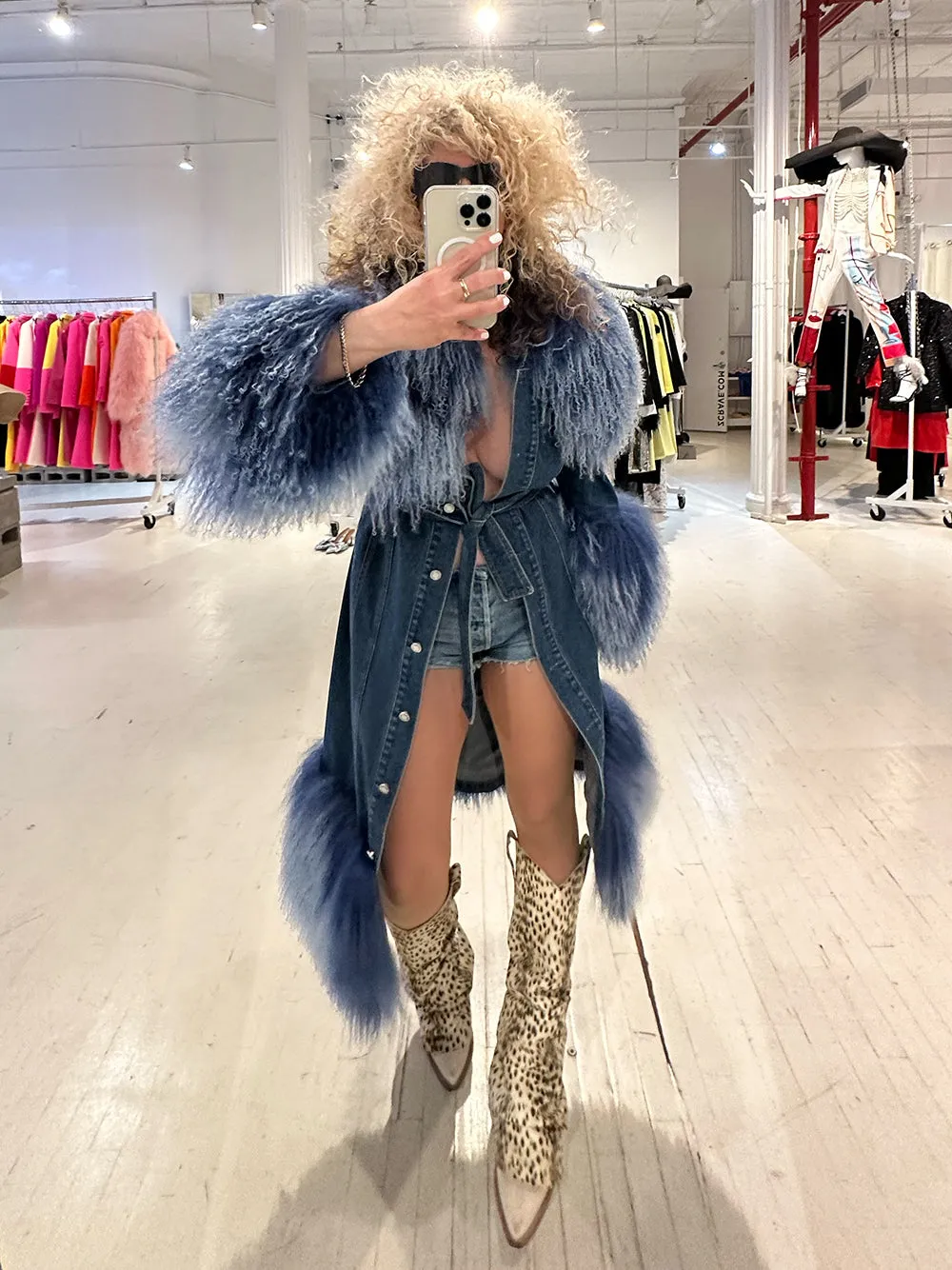 Fluffy Faux Fur Denim Coat