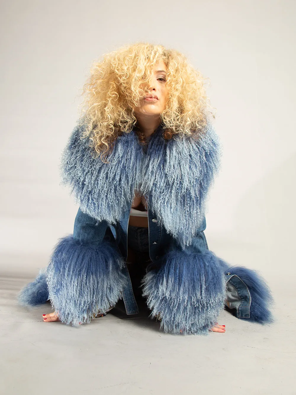 Fluffy Faux Fur Denim Coat