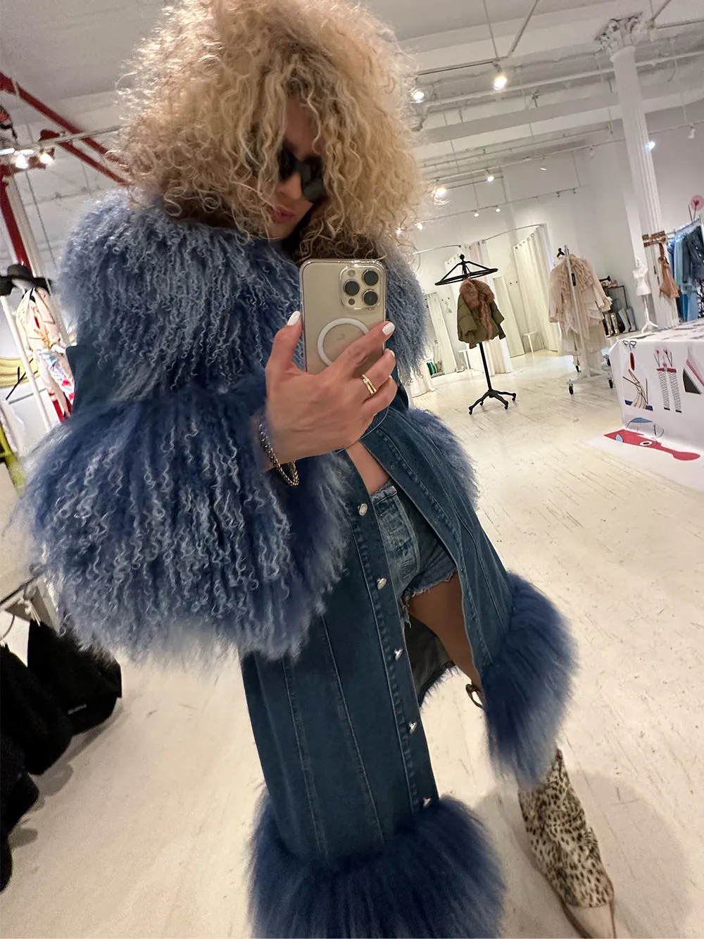 Fluffy Faux Fur Denim Coat