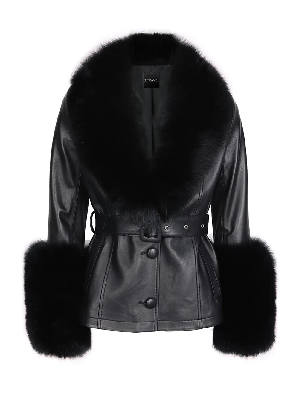 Fur Foxy Leather Short Coat in Black