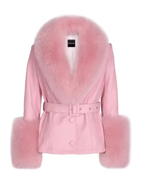 Fur Foxy Leather Short Coat in Pink