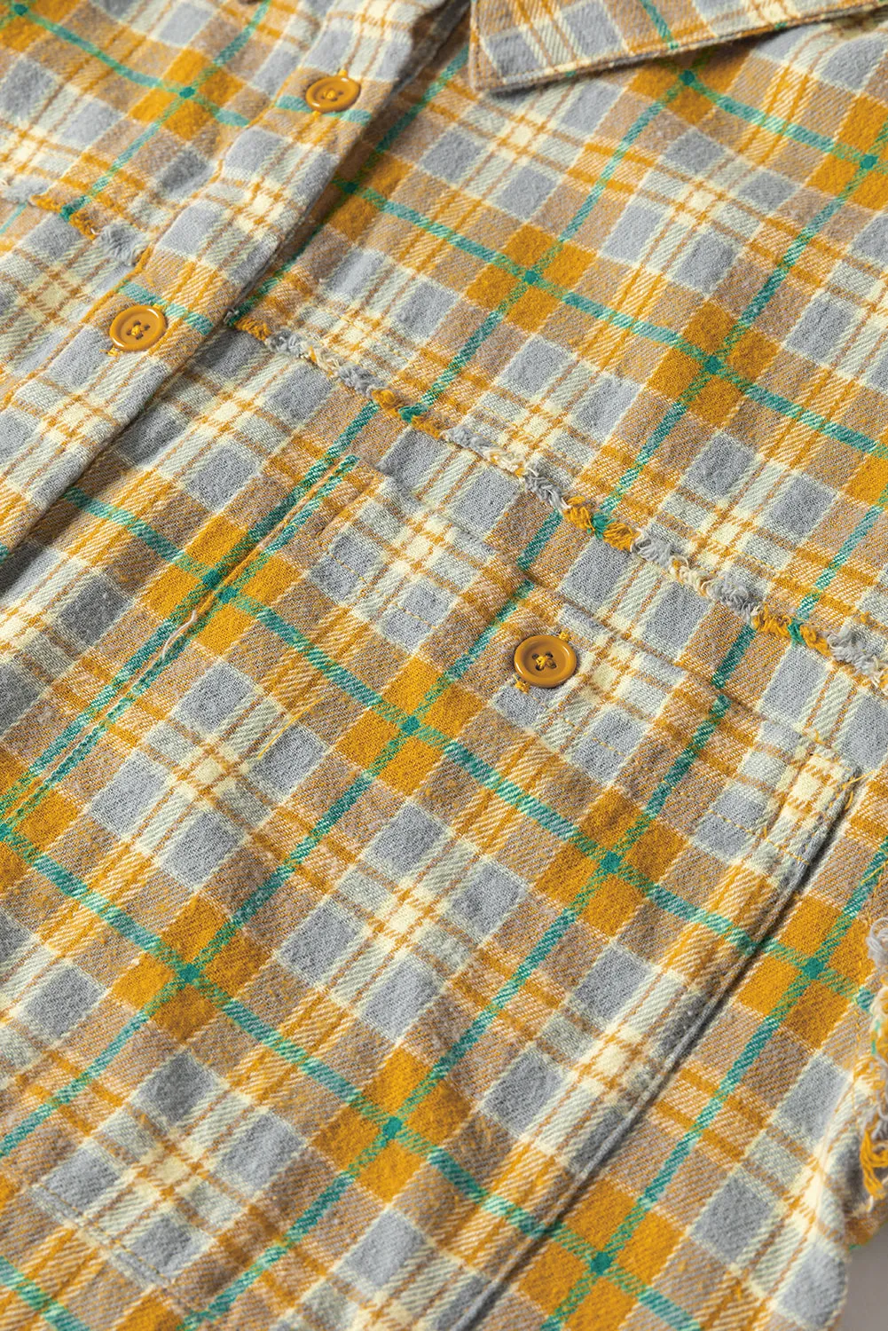 Ginger Plaid Embroidery Patch Button-Down Shacket