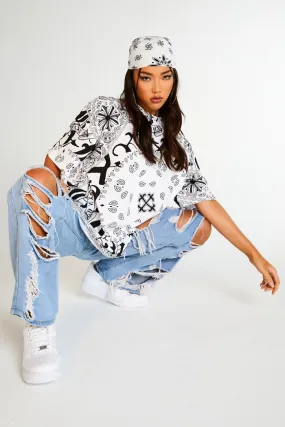 Gothic Bandana Print Oversized T-Shirt