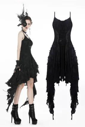 Gothic feather lace side long hem dress DW277