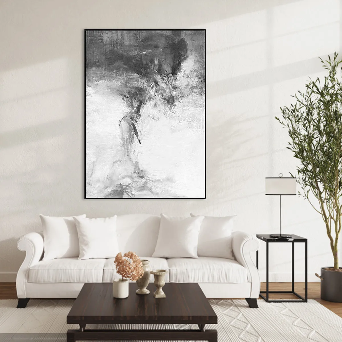 Gray and White Abstract Oil Painting