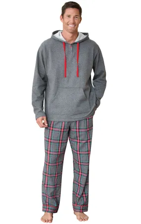 Gray Plaid Men's Hoodie & Pant Set - Family Set