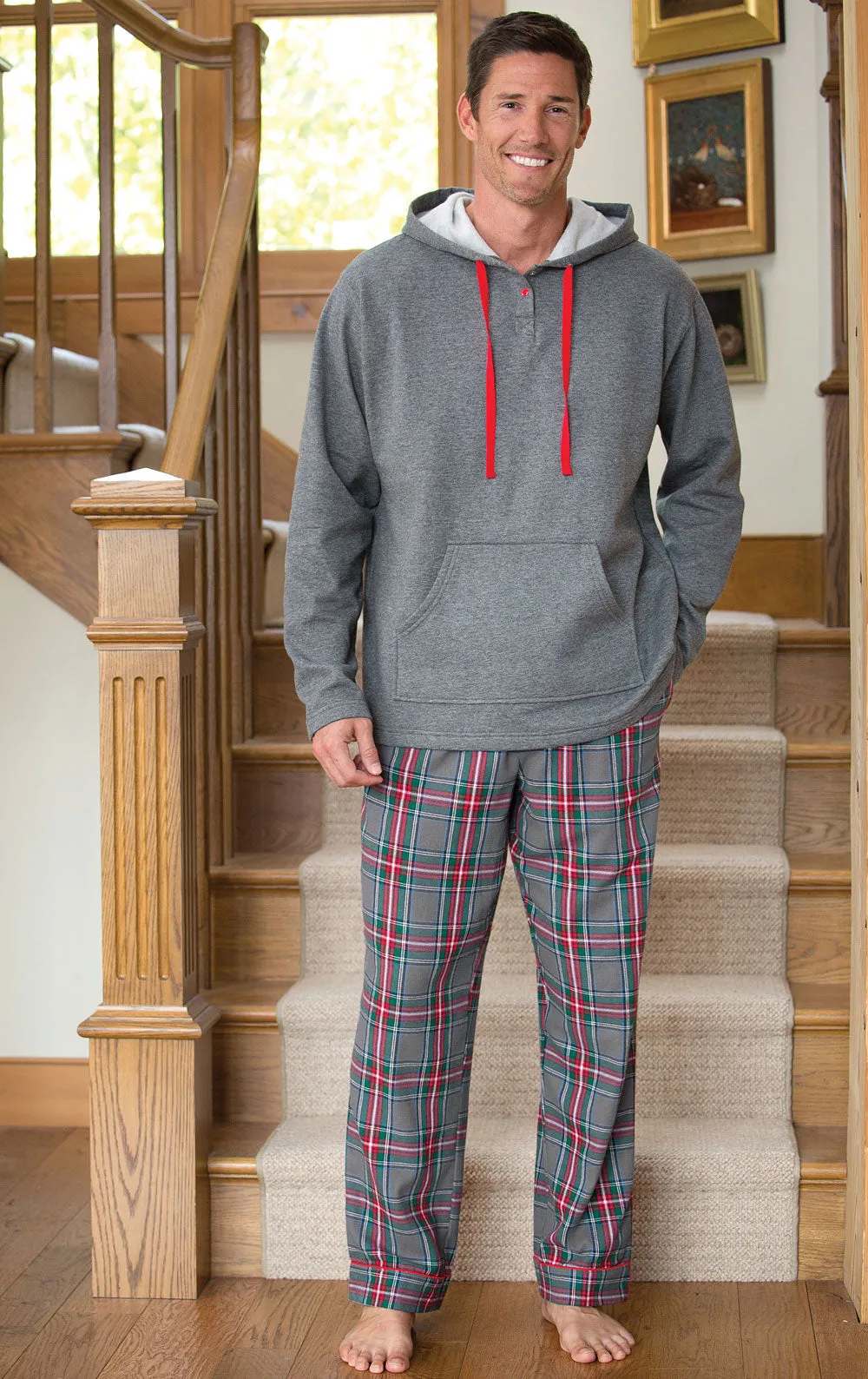 Gray Plaid Men's Hoodie & Pant Set - Family Set