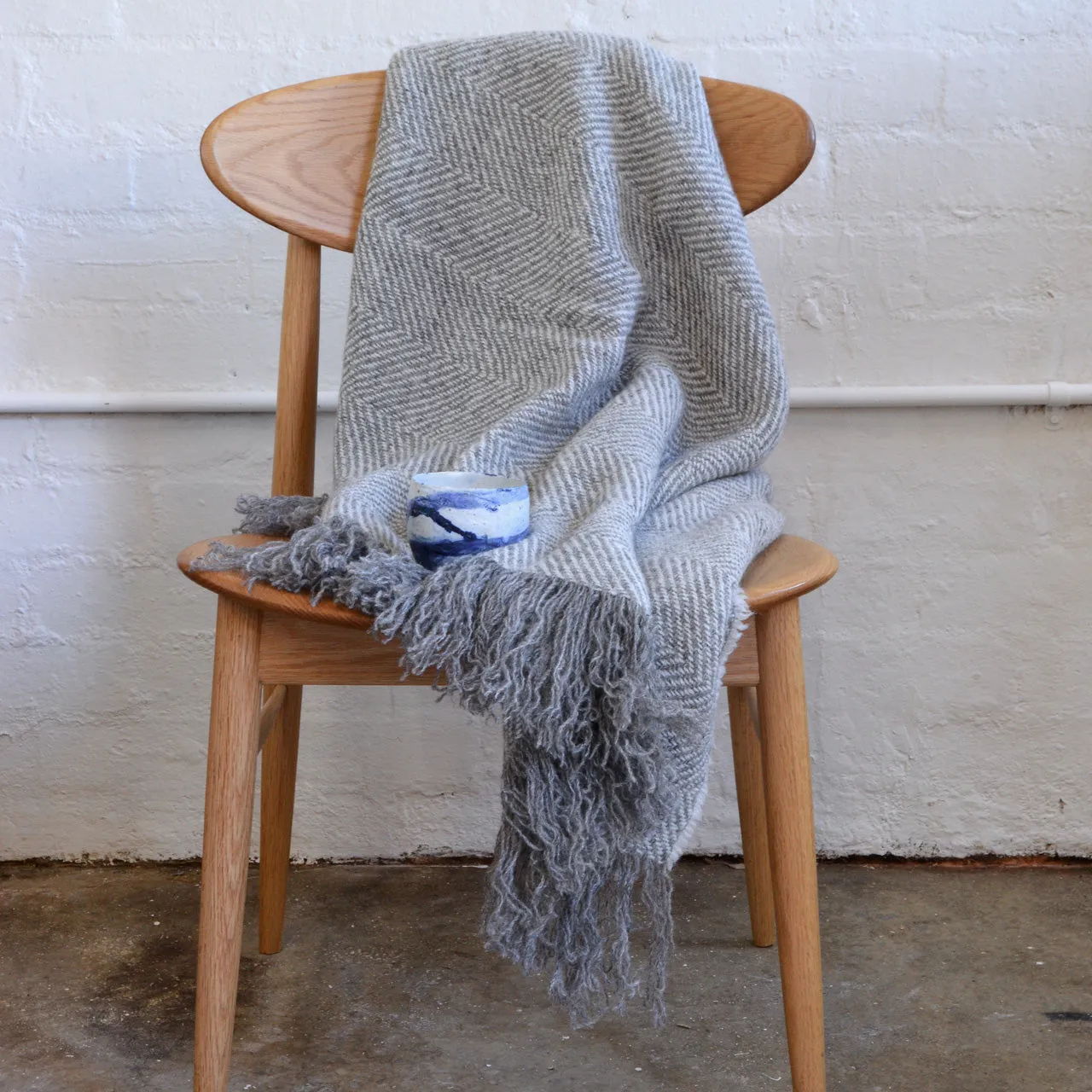 Herringbone Throw in 100% Stansborough Grey Wool (190x140cm) *Last One!