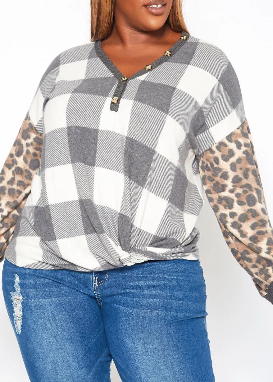 Hi Curvy Plus Size Women Pattern Splice V Neck Shirt