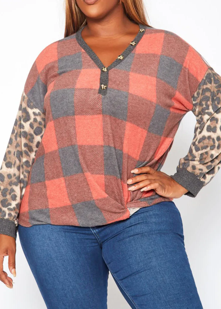 Hi Curvy Plus Size Women Pattern Splice V Neck Shirt