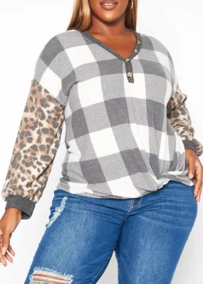 Hi Curvy Plus Size Women Pattern Splice V Neck Shirt