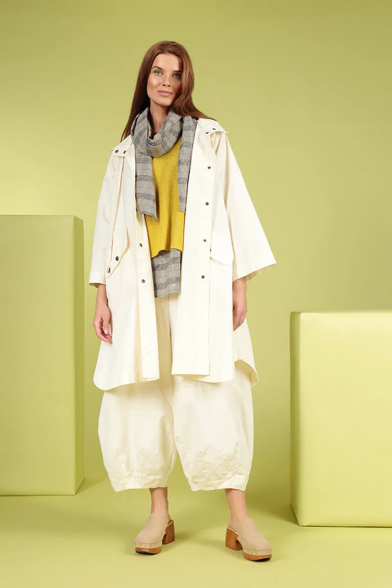 Hooded Oversized Off White Cotton Coat