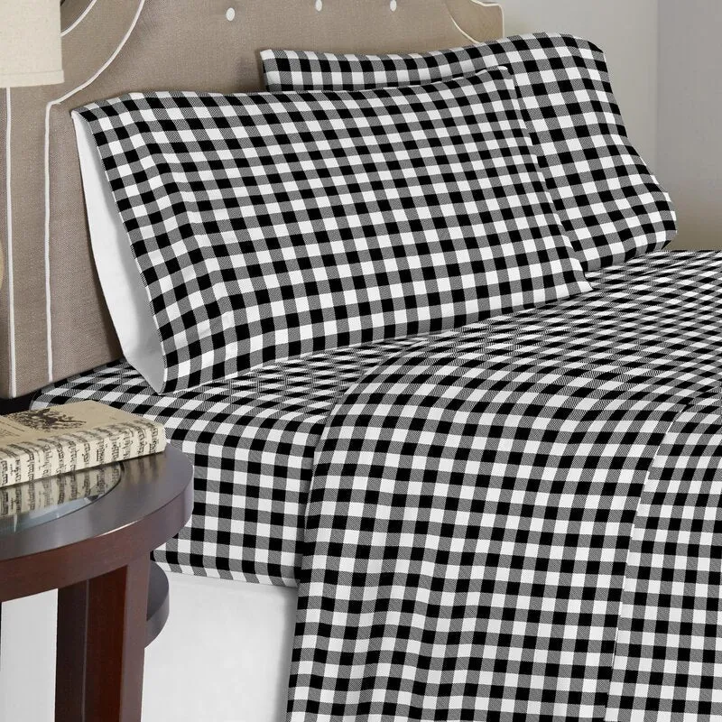 Igreen Plaid 100% Cotton Flannel Sheet Set