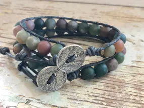 Jasper  Bracelet -  Jasper Jewelry - Jasper Leather Wrap - His and Her Bracelet - Women's Jewelry - Men's Jewelry - Boyfriend's Gift