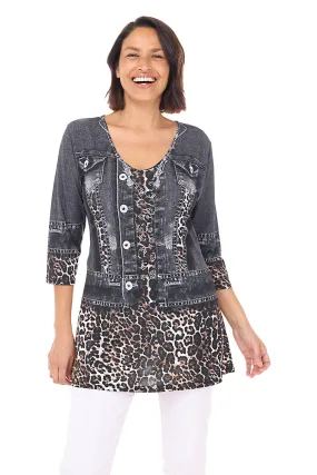 Leopard Denim Jacket Printed Knit Tunic