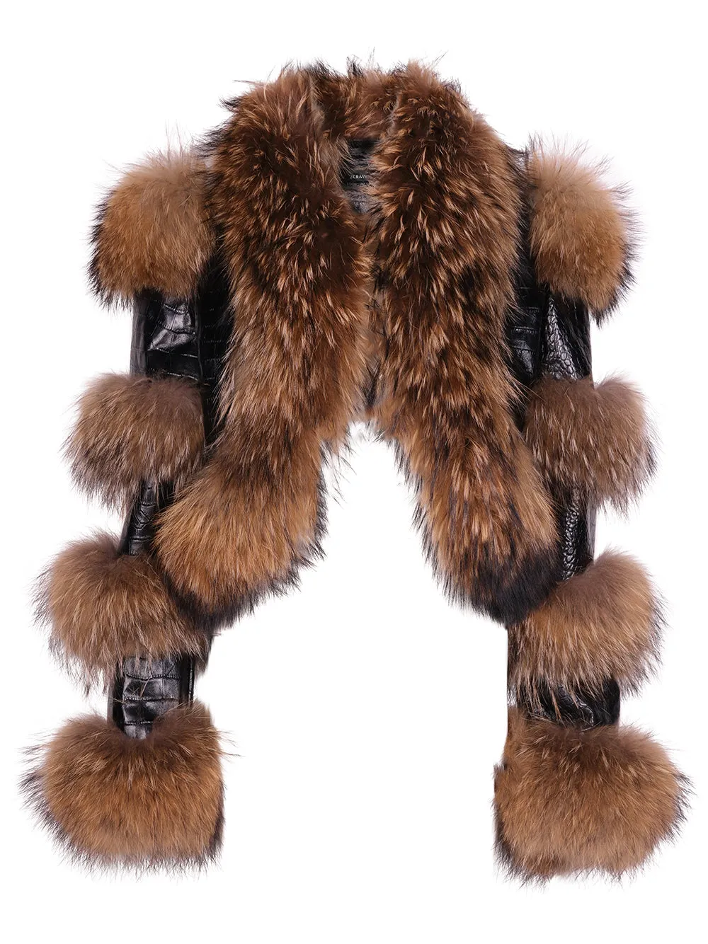 LITALY Fur & Leather Jacket in Black & Brown