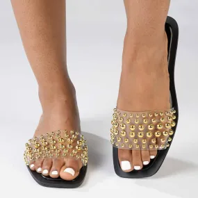 Madison Janine Studded Push In Mule - Clear / Black