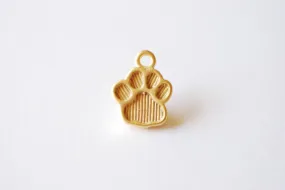 Matte Vermeil Wholesale Gold Dog Paw Foot Print Charm- 18k gold plated over sterling silver dog paw, gold doggy paw charm pendant, gold dog tag, 206