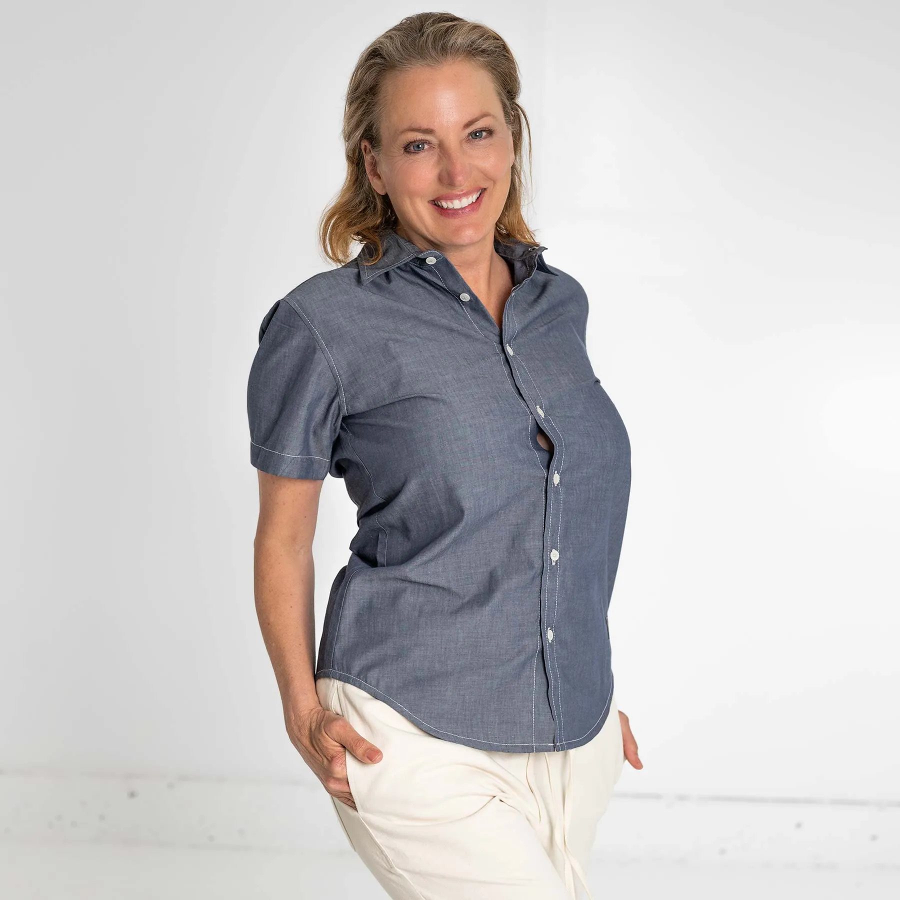 MILL BAY 100% Organic Cotton Short-Sleeve Shirt (Nut Buttons, Latex-free, Elastic-free, Plastic-free) (100% Biodegradable)